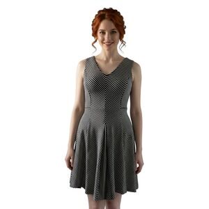 Banana Republic‎ Women's Black White Striped V Neck Fit Flare Dress Size 10